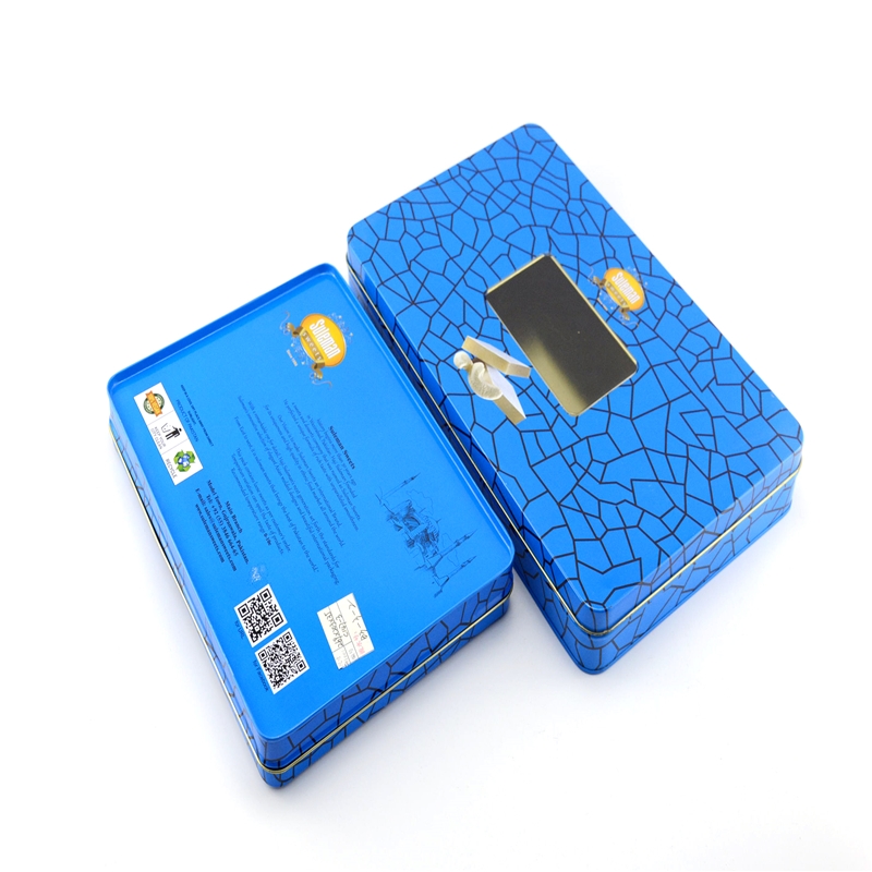 Fabrik engros rektangulær chokoladekage tin boks med PVC vindue