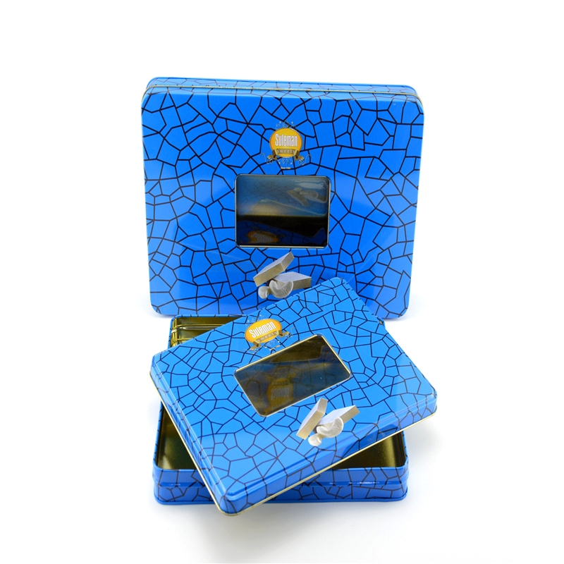 Fabrik engros rektangulær chokoladekage tin boks med PVC vindue