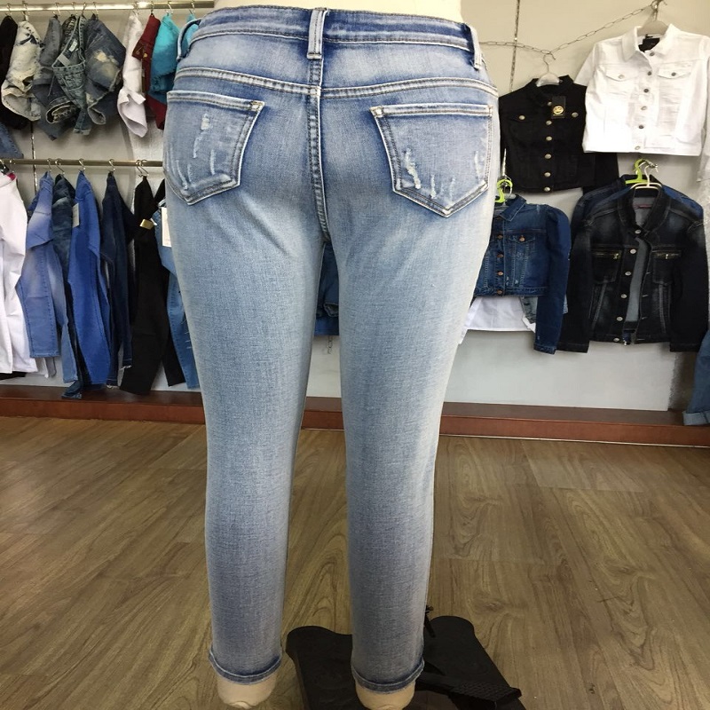 lyseblå blegemiddel vaske rip hem skinny jeans WS109057