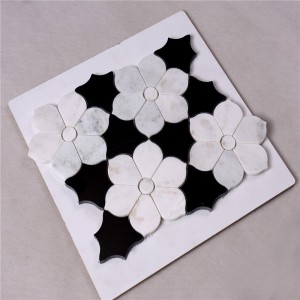 HSC62 Smukt sort / hvidt flisebadeværelse med blomstermarmor Mosaikgulvflise og vægflise