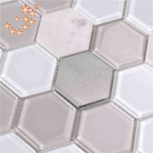 Seneste design Indretning af køkken og badeværelse Waterjet Hexagon Metalglas Blandet marmorgulv Mosaikfliser
