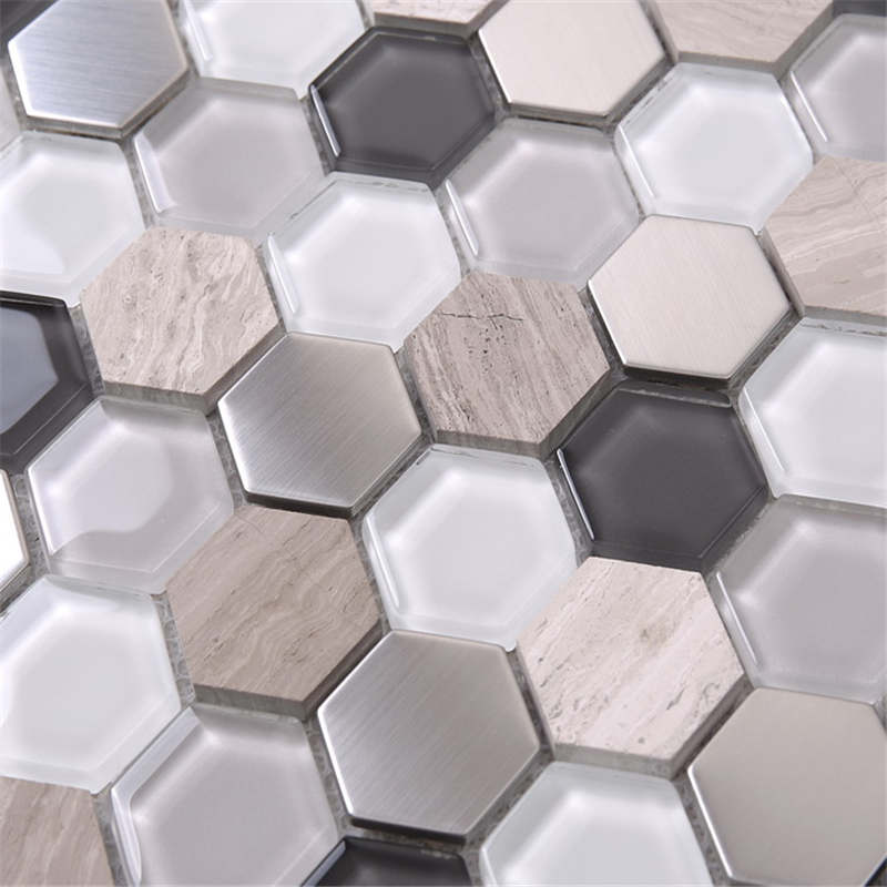 Hot Sale blandet marmor metal hexagon glasmosaikfliser til indvendig udsmykning