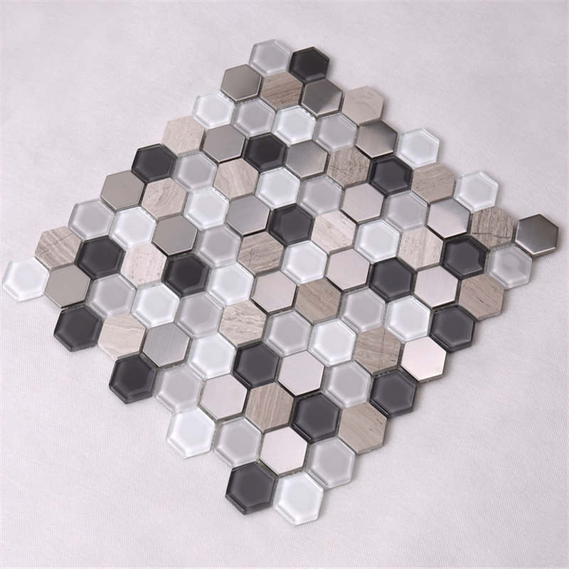 Hot Sale blandet marmor metal hexagon glasmosaikfliser til indvendig udsmykning