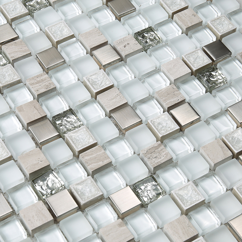 Superhvidt glas blandet sten Subway Mosaic fliser til badeværelse væg
