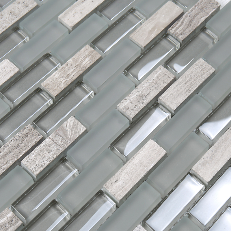 Fabrikspris Nordamerika Gråt glas Mix Stone Mosaic dekorativ vægflise til køkken sprøjt tilbage