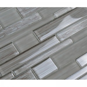 Crystal Glass Random Mixed Strip Mosaic Back Splash Flise Grå