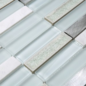 Superhvidt glas og marmor keramiske fliser Metal stænk tilbage mosaik