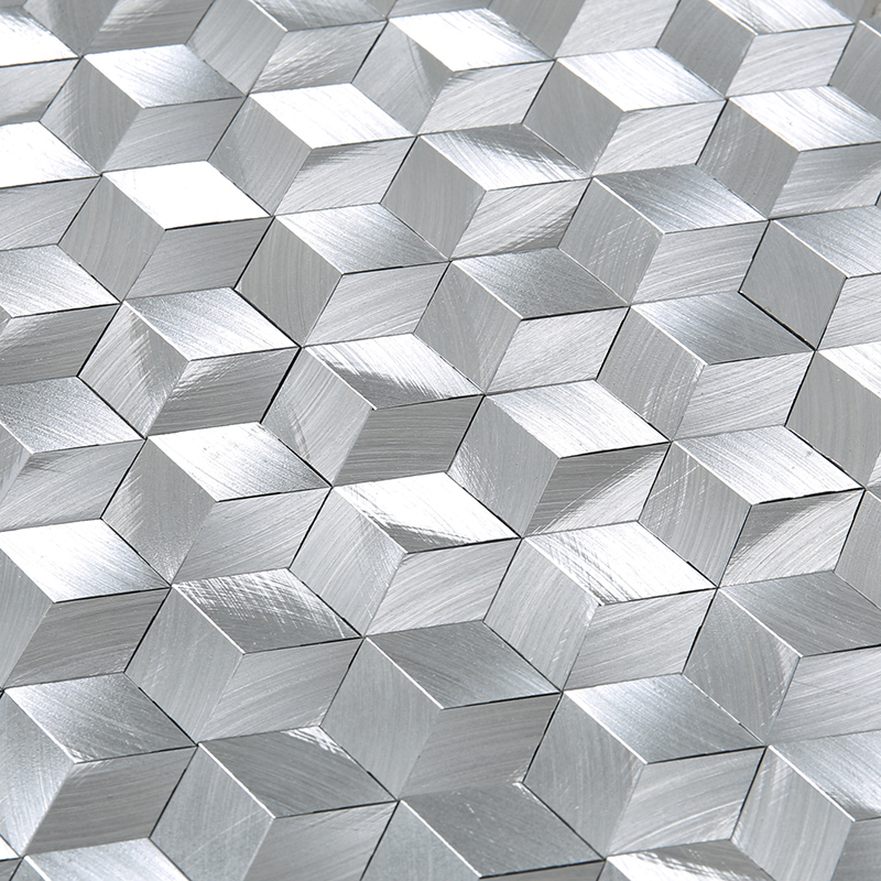 3D-effekt diamantform sølvhvid aluminium hexagon mosaikfliser til dekoration væg