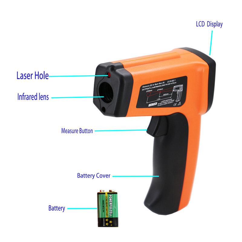 Temperatur pistol infrarødt termometer digitalt værktøj håndholdt med laser sigt nøjagtigt display batteri