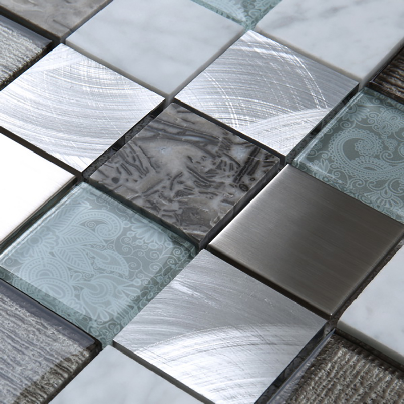 Seneste design Aluminium Metalblandet marmorglas Mosaikfliser til køkkenbagsplettervægge