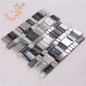 AE48 Byggemateriale Rustfrit Stål Mix Harpiks Crystal Glass Mosaic TIle Hjem Dekoration vægge
