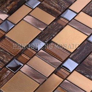 AE52 Hot Sale Luksus Kobberguld Nordamerika Harpiksfolie Glas Blandet metalmosaikfliser