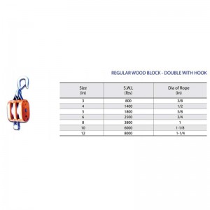 Almindelig træblok-dobbelt med krog