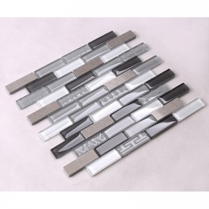Moderne design grå stripe glas mix marmor og sten mosaik dekoration vægge fliser sprøjt tilbage