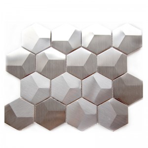 Sliver rustfrie stålfliser hexagon matte metalmosaikker til køkkenbagsplæse