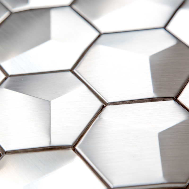 Sliver rustfrie stålfliser hexagon matte metalmosaikker til køkkenbagsplæse