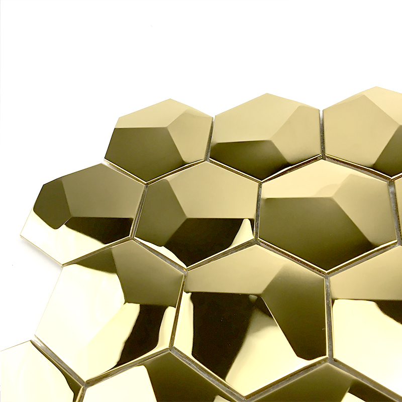 3D guld mosaik fliser hexagon spejl fliser metal mosaik til køkken splashback / badeværelse udsmykning