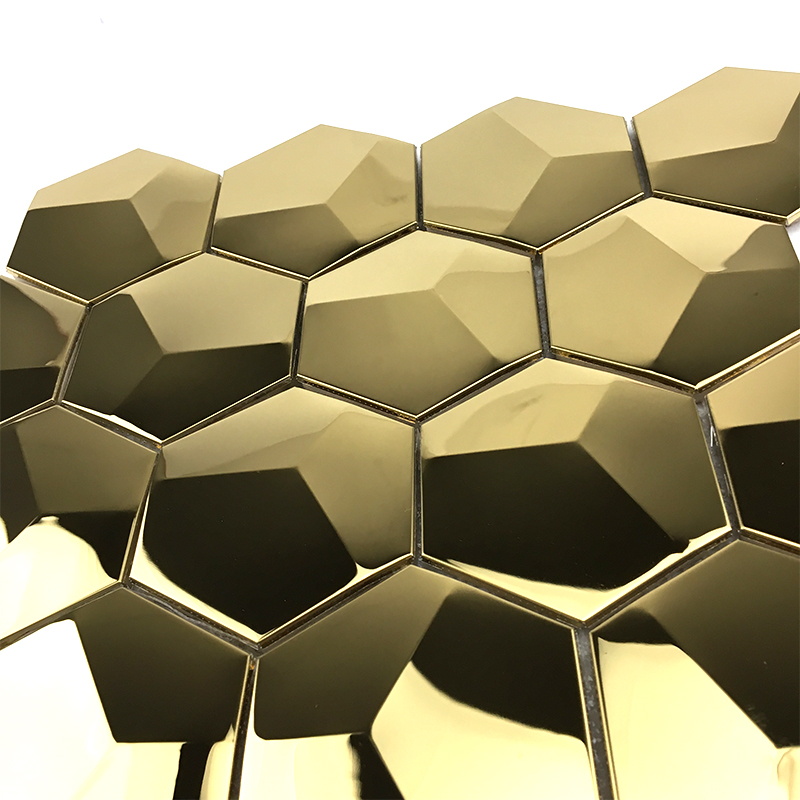 3D guld mosaik fliser hexagon spejl fliser metal mosaik til køkken splashback / badeværelse udsmykning
