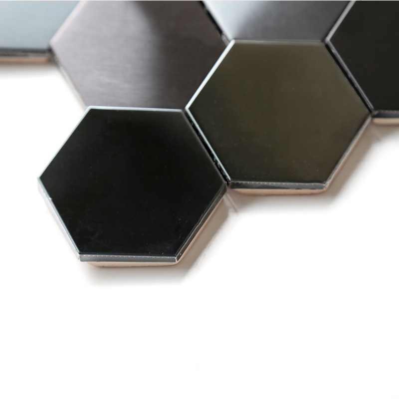 3D sort mosaikfliser Hexagon metal rustfrit stål Mosaik køkken badeværelse backsplash fliser