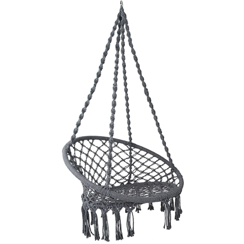 Indendørs udendørs brug hængestol Macrame til voksne eller børn 100% håndlavet bærbar bomuldshængekøje stol i grå