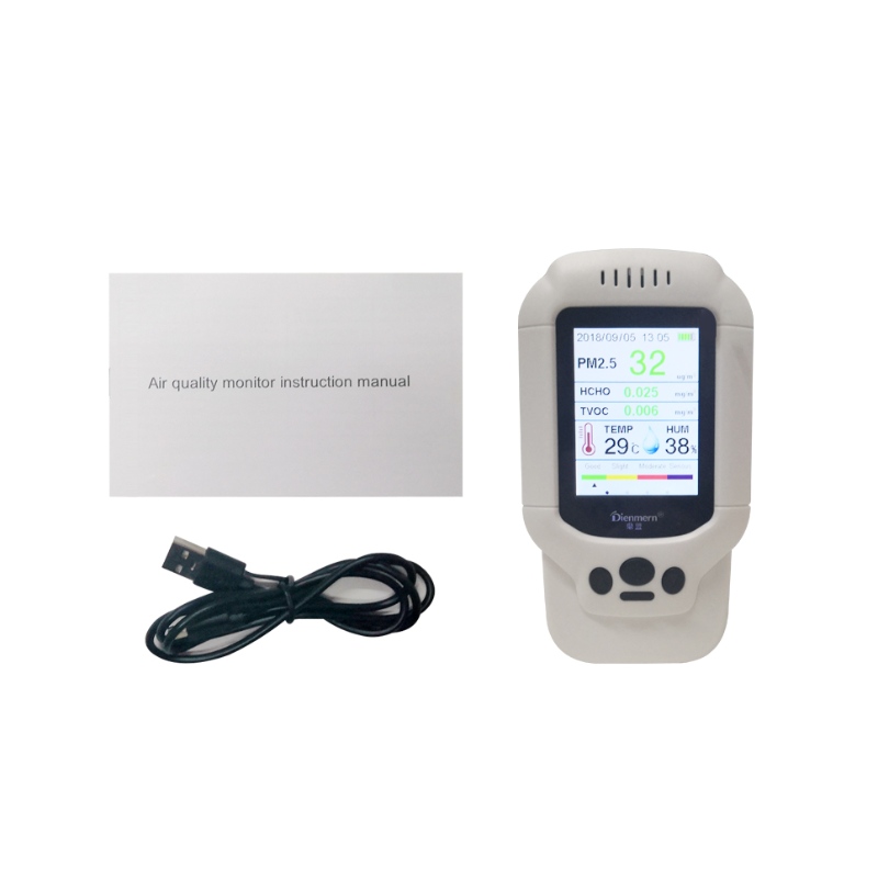 Bærbar gasdetektor PM2.5 PM1.0 PM10 HCHO TVOC AQI luftdetektor med temperatur og fugtighed