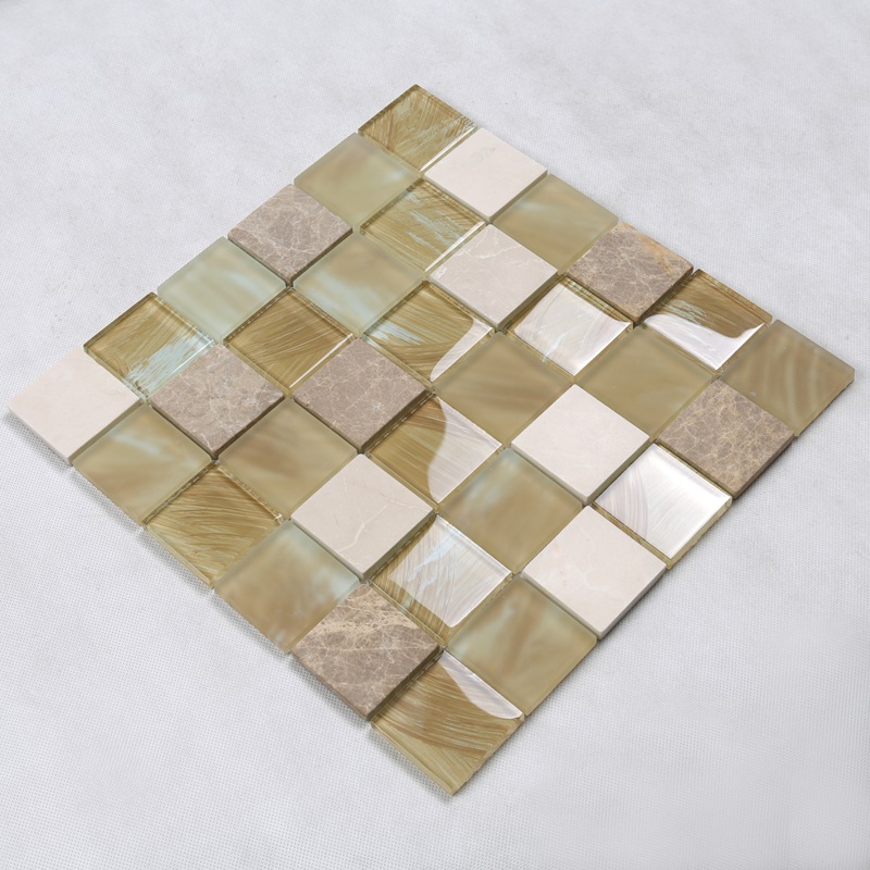 YMS20 Køkkenvæg Dekorativt Mattglas Blandet marmorsten Mosaikflise guld