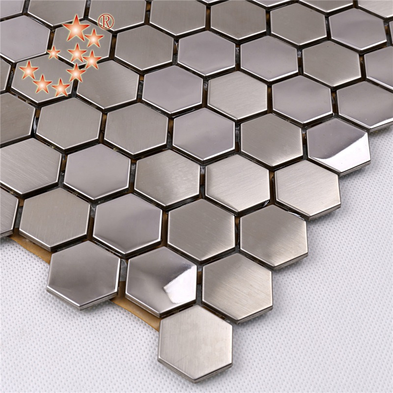 SA16 Premium Hexagon Hexagon Rustfrit stål Metal Mosaik Køkken Splash Bagerste Flise