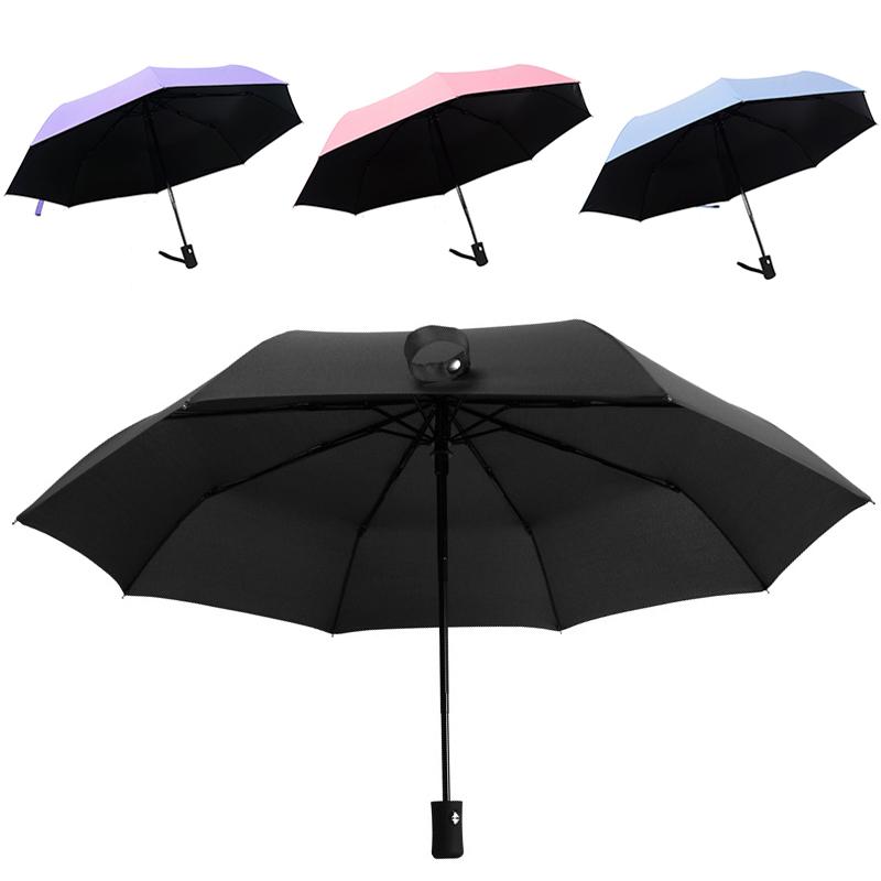 Sort coated rejseparaplystørrelse Auto lukkes og lukkes automatisk uden for 3 foldbar paraply