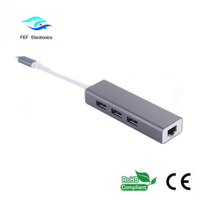USB 3.1 Type c til RG45 hun Gigabit Ethernet + 3 * USB2.0 kvindelig ABS shell kode: FEF-USBIC-016