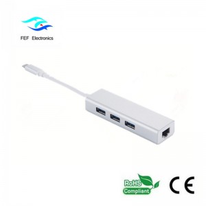 USB 3.1 Type c til RG45 hun Gigabit Ethernet + 3 * USB2.0 kvindelig ABS shell kode: FEF-USBIC-016