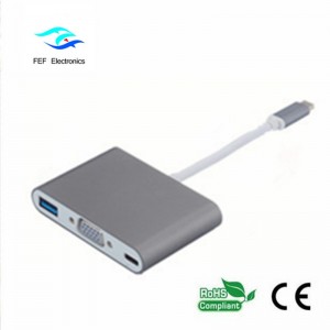 USB TYPE-C til USB3.0 hun + VGA hun + PD tre i en konverter ABS shell kode: FEF - USBIC-007
