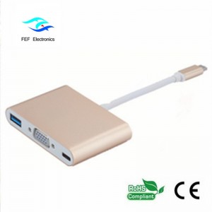 USB TYPE-C til USB3.0 hun + VGA hun + PD tre i en konverter ABS shell kode: FEF - USBIC-007