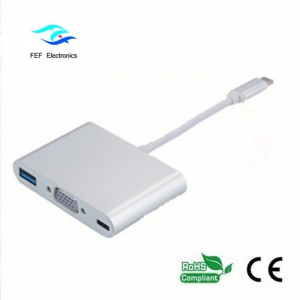 USB TYPE-C til USB3.0 hun + VGA hun + PD tre i en konverter ABS shell kode: FEF - USBIC-007