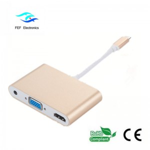 mini displayport / USB 3.1 type c til HDMI + VGA hun + lydkode: FEF-DPIC-016