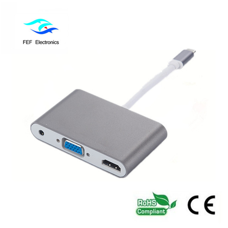 mini displayport / USB 3.1 type c til HDMI + VGA hun + lydkode: FEF-DPIC-016