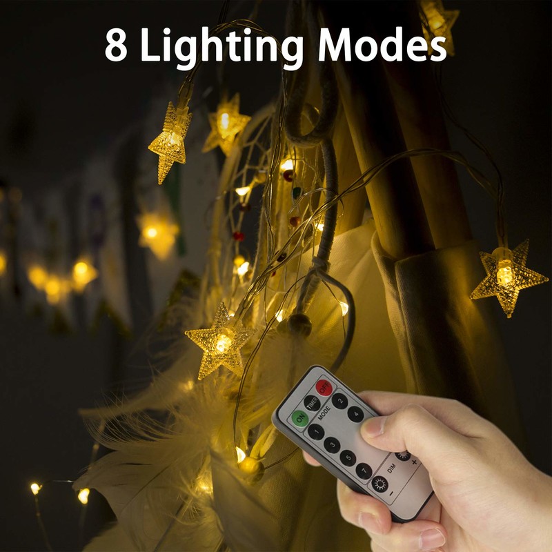 Strenglamper, Rymbo 34ft indendørs / udendørs stjerneformelys LED varme hvide blinklys og USB-drevet og gennemsigtig strengkabel og fjernadapter