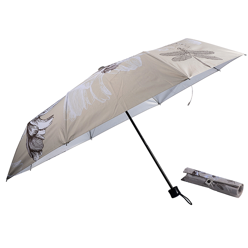 Salgsfremmende paraply med print logo 3 fold paraply med sølvbelægning