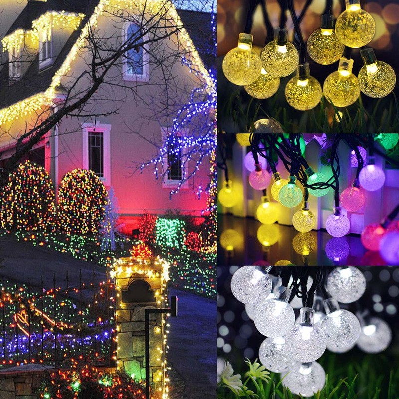 sollys lampe streng 50 LED boble krystalkugle 7 m / 23 ft 8 mode jul fe lyser velegnet til udendørs jul landskab have gård familieferie sti græsplæne dekoreret hvide lys