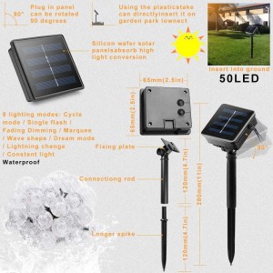 sollys lampe streng 50 LED boble krystalkugle 7 m / 23 ft 8 mode jul fe lyser velegnet til udendørs jul landskab have gård familieferie sti græsplæne dekoreret hvide lys