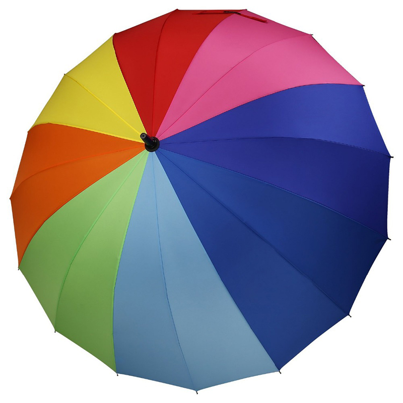 16 ribber regnbue selskab gaver metal ribben paraply lige paraply med automatisk åben funktion