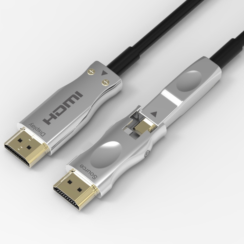 Aftagelig fiberoptisk HDMI-kabel understøtter 4K 60Hz 18 Gbps høj hastighed, med dobbelt Micro HDMI og standard HDMI-stik