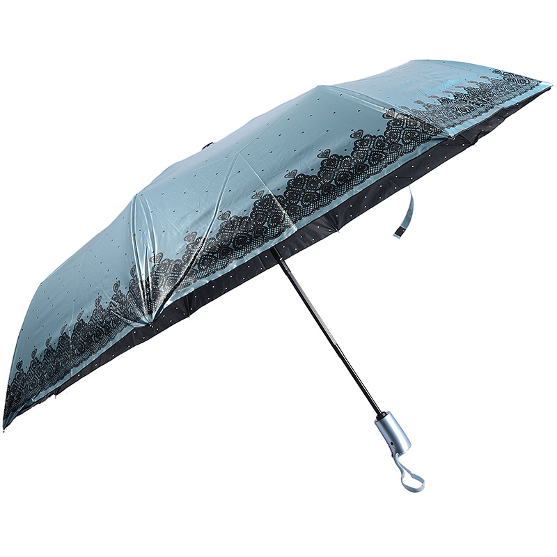 Sort belægning solbeskyttelsesparaply med fotografering design print 3 foldbar paraply