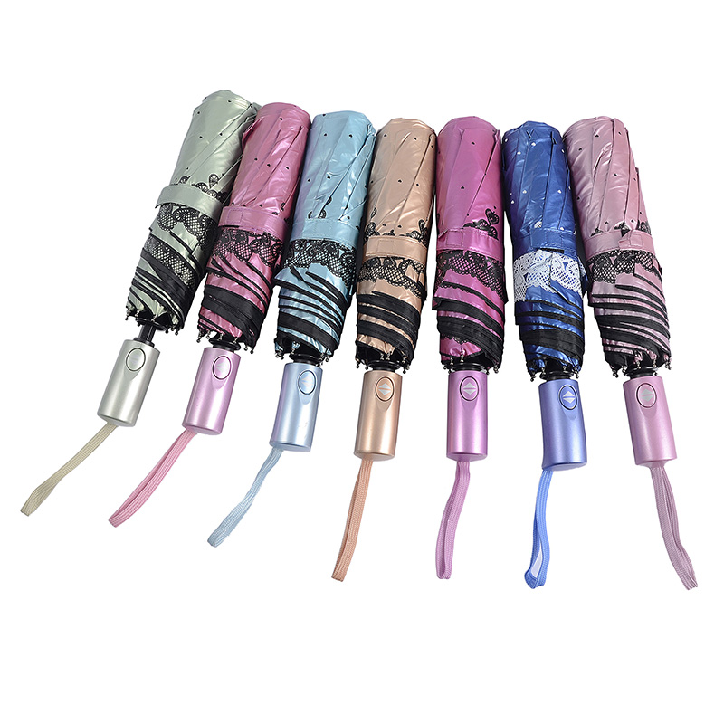 Specielt materiale UV-belægning i blå farve 3 gange Auto åben og automatisk luk paraply
