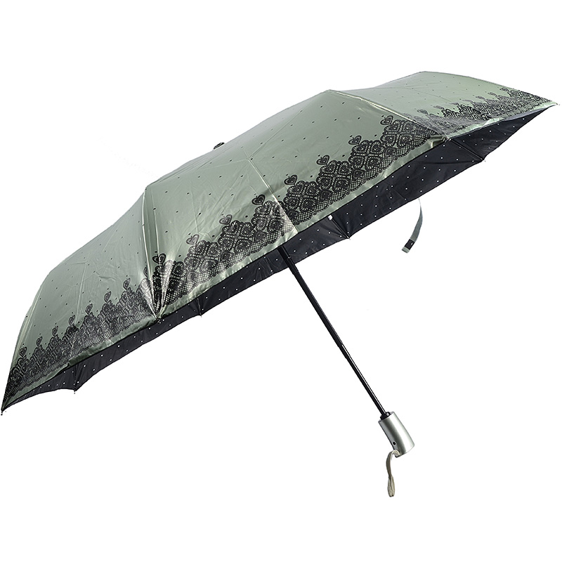 Farvegrøn UV-coating-paraply med fuld auto åben funktion paraply 3 gange