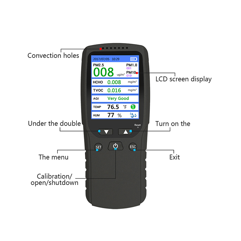 Dienmern ny Hot PM2.5 Detector Luftkvalitet Tester Monitor Meter GenopladeligDM-106A Sort luft decetor