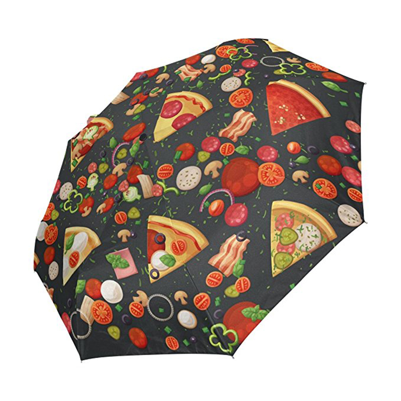 Pizza sjove udskrivning Salgsfremmende gaver vare brugerdefineret logo print 3 fold auto åben og auto lukket paraply