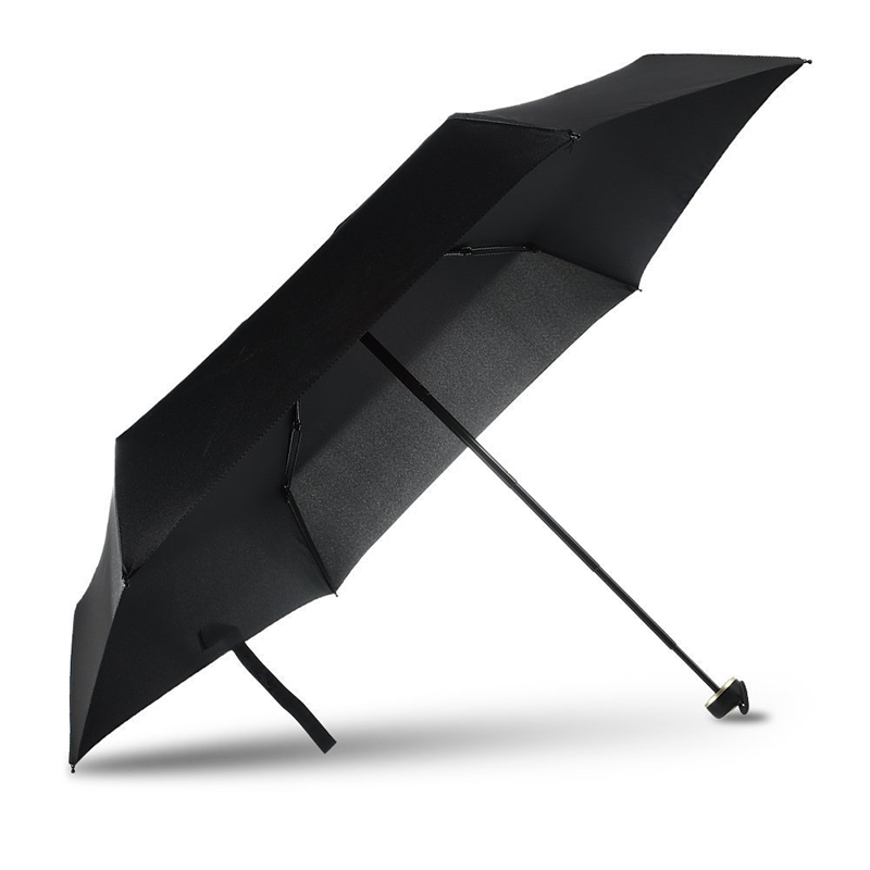 Sort pongee stof metal ramme plast håndtag manuelt åben 5 fold mini lomme paraply