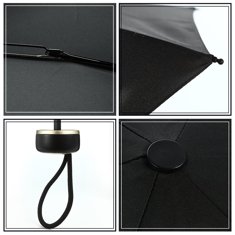 Sort pongee stof metal ramme plast håndtag manuelt åben 5 fold mini lomme paraply