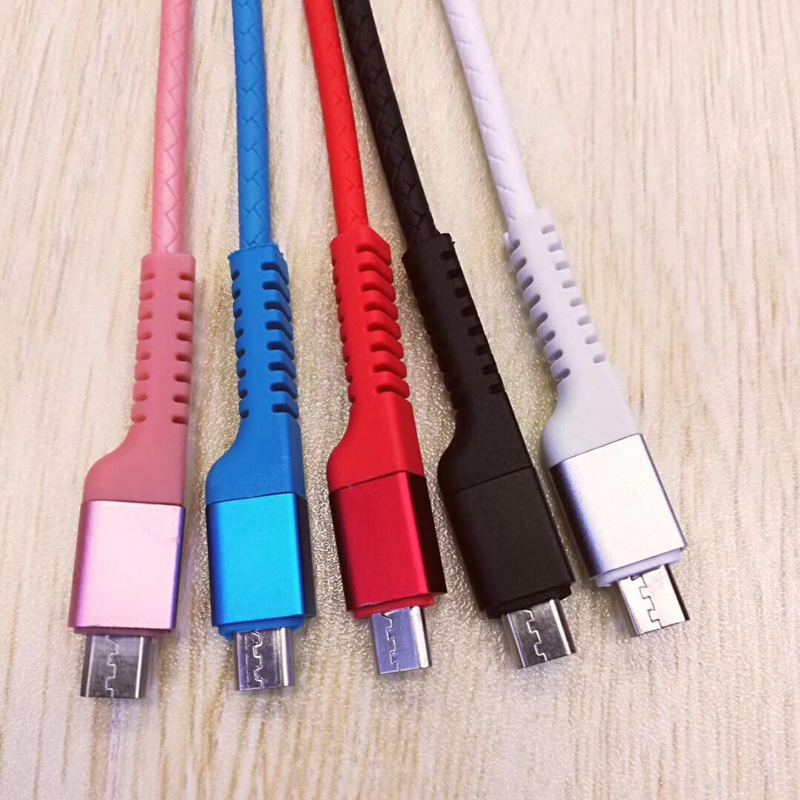 Hurtigopladning Rundt TPE USB-kabel til mikro USB, Type C, iPhone lynopladning og synkronisering