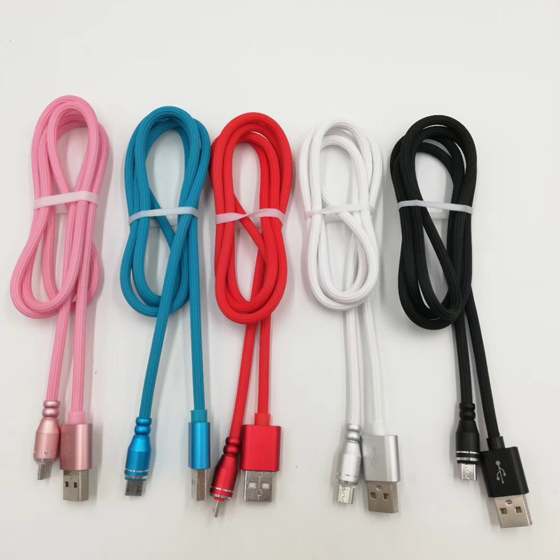 Hurtigopladning Aluminiumshus Rund TPE USB-kabel til mikro USB, Type C, iPhone lynopladning og synkronisering